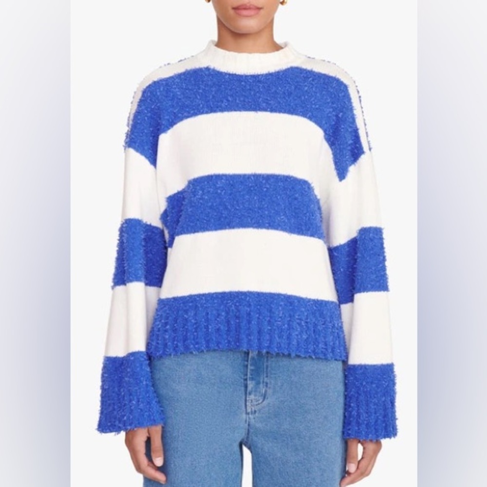 Staud DELANEY SWEATER | WHITE ATLANTIC RUGBY STRIPE size small